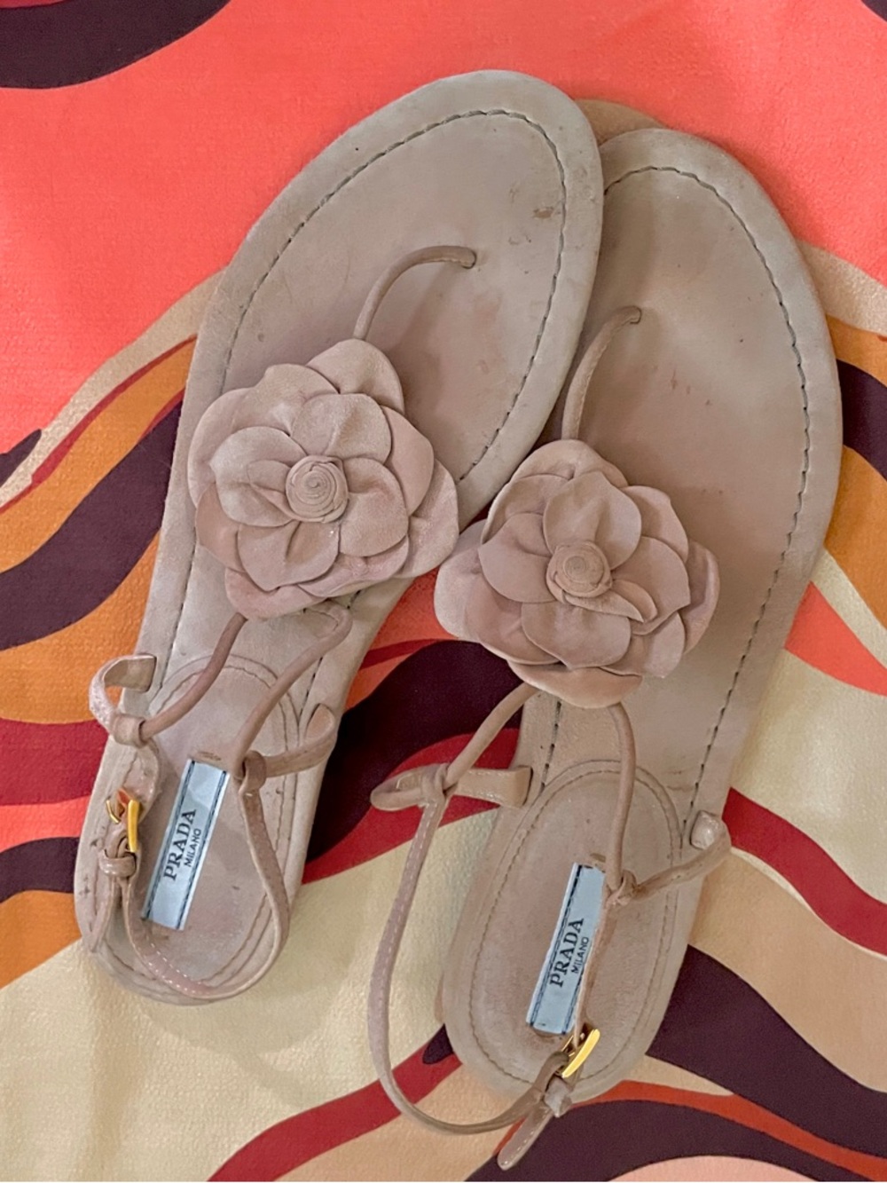 Prada | Delicate Suede Thong Slingback Sandals w/ Flower, Sz 39 / 8.5 ♥ VG!
